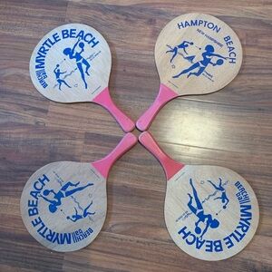 Myrtle Beach / Hampton Beach Wood Paddle Ball Set - Blue Graphics Pink Handles